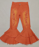 new style orange ripped denim bell bottoms