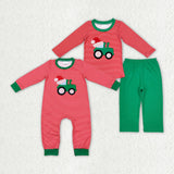 Christmas tractor embroidery kids clothes pajamas