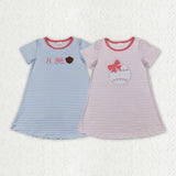 Matching Baby girls summer embroidery baseball stripe outfits