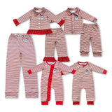 Family Matching Christmas embroidery Santa red striped adult and kids pajamas