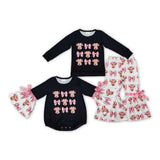 long sleeve cow and bow black kids clothing