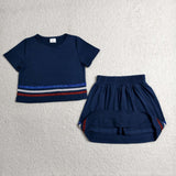GSD3811 girl 4th of July navy stripe skirt outfits