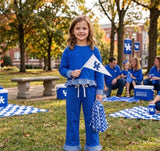 MOQ 5 Baby girls team solid long sleeve ruffle pant sets