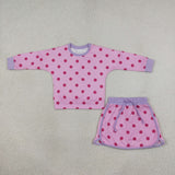 GLD1763 Dots rose red Long Sleeves Girls Skirts outfits