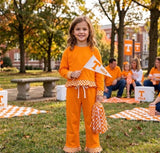 MOQ 5 Baby girls team solid long sleeve ruffle pant sets