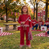 MOQ 5 Baby girls team solid long sleeve ruffle pant sets