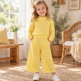 GLP3473 baby Girls solid yellow long sleeve pant mock neck outfits cotton