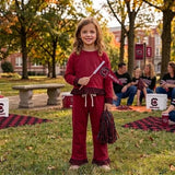 MOQ 5 Baby girls team solid long sleeve ruffle pant sets