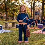 MOQ 5 Baby girls team solid long sleeve ruffle pant sets