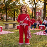 MOQ 5 Baby girls team solid long sleeve ruffle pant sets