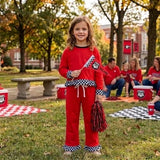MOQ 5 Baby girls team solid long sleeve ruffle pant sets