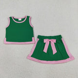 GSD3830 Girls green pink sleeveless skirt outfits