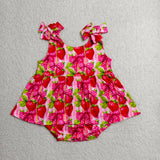 Matching Baby girls strawberry bow red dress romper clothing