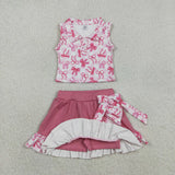Matching Baby girls sleeveless bow shorts button skirt outfits yoga