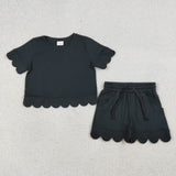 Matching Baby girls solid short sleeve scalloped shorts outfits