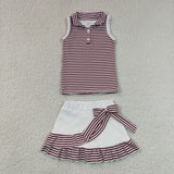 GSD3662 girls button red stripe sleeveless skirt outfits yoga