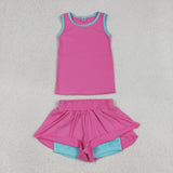 GSSO3526 girls rose sleeveless shorts outfits yoga