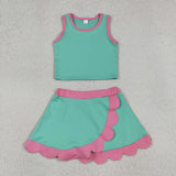 GSD4012 baby girls green purple sleeveless scalloped skirt Outfits yoga