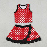 GSD4080 baby girls dot red sleeveless scalloped skirt Outfits yoga