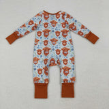 LR1787 baby girls cow long sleeves zipper romper