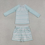 S0649 Baby boys long sleeve stripe blue short swimsuit