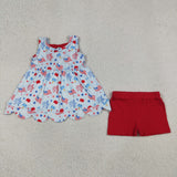 GSSO3386 girls July Fourth flage scalloped red shorts outfits