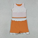 GSD4033 baby girls orange sleeveless scalloped skirt Outfits yoga