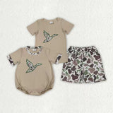 Matching Baby boys duck camo short sleeves romper outfits embroidery