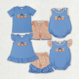 Matching  Baby boys girls pumpkin puppy blue clothing embroidery