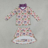 GLD1632 Girls colorful bow long sleeve skirt Outfits yoga