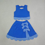 GSD4177 baby girls blue sleeveless scalloped skirt Outfits yoga