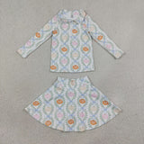 GLD1635 Girls pumpkin leaf bow ziper long sleeve skirt Outfits yoga