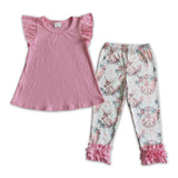 5.5 Pink cotton tunic icing ruffle leggings girls easter clothes