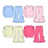 9.7 Pre-order girls ruffle long sleeve bow bell pants outfits COTTON