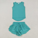 GSSO2572 baby girls green sleeveless shorts outfits yoga