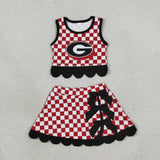 GSD4287 girls G red checkered sleeveless skirt bow outfits yoga