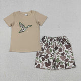 Matching Baby boys duck camo short sleeves romper outfits embroidery