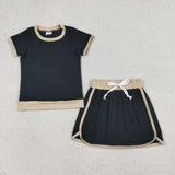 GSD3923 Girls solid black short sleeve skirt outfits
