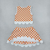 GSD4282 girls T orange checkered sleeveless skirt bow outfits yoga