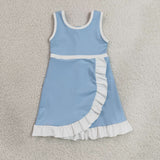 GSD4124 girls blue white sleeveless floral dress yoga