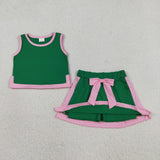 GSD3830 Girls green pink sleeveless skirt outfits