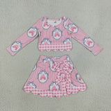 GLD1601 Girls castle bow stripe pink skirt long sleeve skirt Outfits yoga