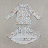 GLD1635 Girls pumpkin leaf bow ziper long sleeve skirt Outfits yoga