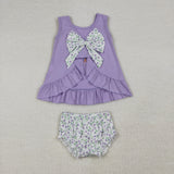 GBO0502 baby girls goose purple sleeveless bummies embroidery