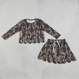 GLD1615 Girls camo long sleeve scalloped skirt Outfits