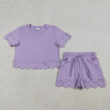 Matching Baby girls solid short sleeve scalloped shorts outfits