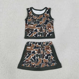 GSD4233 girls camo sleeveless skirt outfits yoga