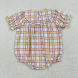 SR2982 Baby girls yellow checkered form romper smocked