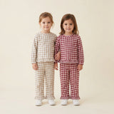 Matching  girls plaid long sleeve ruffle clothing