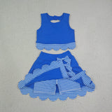 GSD4177 baby girls blue sleeveless scalloped skirt Outfits yoga